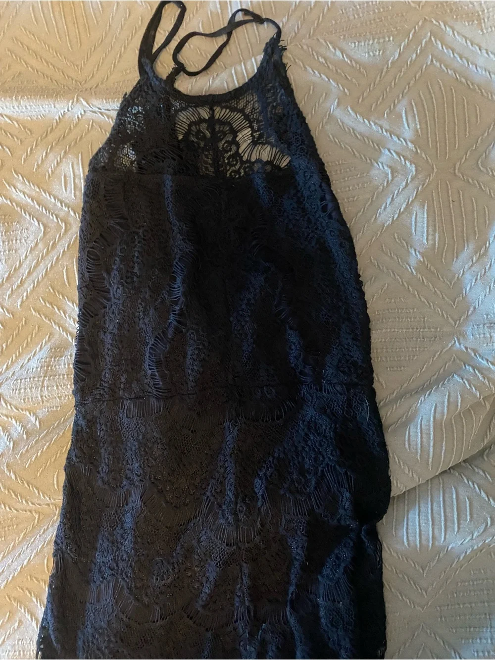 Free People Black Lace-Trim Mini Dress